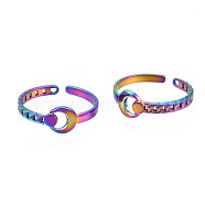 304 Stainless Steel Crescent Moon Cuff Ring, Rainbow Color Open Ring for Women, US Size 10 1/4(19.9mm)(RJEW-N038-056)