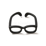 Brass Glasses Frame Open Cuff Ring for Women, Electrophoresis Black, Inner Diameter: 17mm(RJEW-F140-140EB)