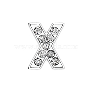 Eco-Friendly Zinc Alloy Slide Charms, with Rhinestone, Platinum Plated, Letter, Crystal, Letter.X, 12mm, Hole: 1.5x7.9mm(ALRI-WH0001-01P-X)