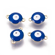 Ion Plating(IP) 304 Stainless Steel Enamel Links connectors, Flat Round with Evil Eye, Golden, Marine Blue, 14.5x10x4.5mm, Hole: 1.4mm(STAS-F206-02G-C04)