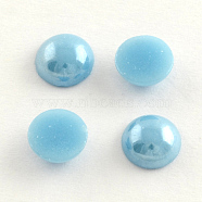 Pearlized Plated Opaque Glass Cabochons, Half Round/Dome, Light Sky Blue, 5.5x3mm(PORC-S801-6mm-37)