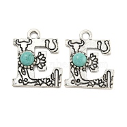 Synthetic Turquoise & Alloy Pendants, Letter Charms, Antique Silver, Letter E, 24.5x20x4mm, Hole: 3mm(PALLOY-H146-01AS-E)