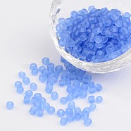 6/0 Frosted Round Glass Seed Beads, Cornflower Blue, Size: about 4mm in diameter, hole:1.5mm, about 495pcs/50g(X-SEED-A008-4mm-M6)