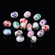 Handmade Printed Porcelain Beads, Oval, Mixed Color, 12x10x10mm, Hole: 2mm(PORC-S435-M)