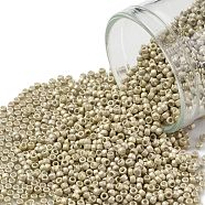 TOHO Round Seed Beads, Japanese Seed Beads, Frosted, (558F) Matte Galvanized Khaki, 15/0, 1.5mm, Hole: 0.7mm, about 3000pcs/bottle, 10g/bottle(SEED-JPTR15-0558F)