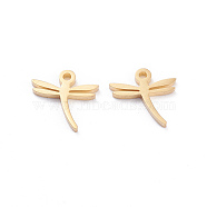 304 Stainless Steel Charms, Laser Cut, Dragonfly, Golden, 11x11x1mm, Hole: 1.2mm(X-STAS-I151-10G)