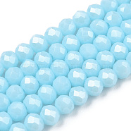 Electroplate Glass Beads Strands, Pearl Luster Plated, Faceted, Rondelle, Light Blue, 10x8mm, Hole: 1mm, about 65~66pcs/strand, 20.8~21.2 inch(53~54cm)(X-EGLA-A034-P10mm-A04)