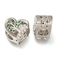 Rack Plating Alloy Enamel European Beads, with Rhinestone, Large Hole Beads, Heart with Tree of Life, Platinum, 11x12x7.5mm, Hole: 5mm(PALLOY-A009-22P)