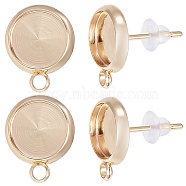 20Pcs Brass Flat Round Stud Earring Settings, with Horizontal Loop, Nickel Free, with 20Pcs Plastic Ear Nuts, Real 18K Gold Plated, Tray: 8mm, 13.5x11mm, Hole: 2mm(KK-BBC0009-20)