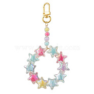 Acrylic Star Pendant Decoration, Alloy Swivel Clasps Charms for Backpack Keychain Ornaments, Golden, 135mm(HJEW-JM02032)