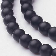 Natural Black Agate Beads Strands, Grade A, Frosted, Round, Dyed & Heated, 4mm, Hole: 1mm, about 95pcs/strand, 15.5 inch(G-D543-4mm)