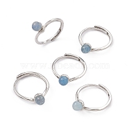 Natural Aquamarine Adjustable Rings, Platinum Tone Brass Finger Rings for Women, 1.4~7mm, Inner Diameter: 17.6mm(RJEW-G273-11P-02)