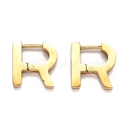 304 Stainless Steel Huggie Hoop Earrings, Letter R, Golden, 13x13x3mm, Pin: 1mm(STAS-H156-13G)