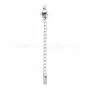304 Stainless Steel Chain Extender, Cadmium Free & Nickel Free & Lead Free, with Clasps and Tiny Rectangle Charm, Stainless Steel Color, 50mm, Hole: 2.5mm(STAS-N088-45P)