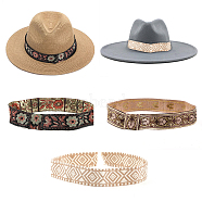 3Pcs 3 Style Flower/Rhombus/Floral Pattern Polyester Woven Belt Ornament Accessories, for Costume, Cowboy Hat, Bend Brim Fedora Hat Decoration, Mixed Color, 580~620x34~38x0.5mm, 1pc/style(FIND-CA0007-03)