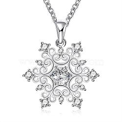Fashion Popular Brass Cable Chain Snowflake Cubic Zirconia Pendant Necklace, Christmas Jewelry, Silver Color Plated, 18 inch(NJEW-BB00231)