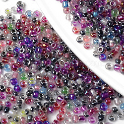 12/0 Glass Seed Beads, Round Hole, Round, Transparent Inside Colours Rainbow & Luster, Mixed Color, 12/0, 2~2.5x1.5~2.5mm, Hole: 0.7mm, about 44000pcs/bag, about 450g/bag(SEED-R051-02A-02)