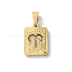 304 Stainless Steel Twelve Constellations Pendants, Real 18K Gold Plated, Rectangle Charm, Aries, 17.5x12x2mm, Hole: 7.5x3.5mm(STAS-S152-02G-A)