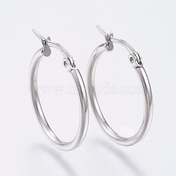 304 Stainless Steel Hoop Earrings, Hypoallergenic Earrings, Stainless Steel Color, 12 Gauge, 34~36x2mm, Pin: 0.7x1mm(X-EJEW-F105-08P)