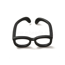 Brass Glasses Frame Open Cuff Ring for Women, Electrophoresis Black, Inner Diameter: 17mm(RJEW-F140-140EB)