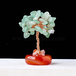 Natural Green Aventurine Chips Tree Decorations, Gemstone Base with Copper Wire Feng Shui Energy Stone Gift for Home Office Desktop Decoration, 50~60mm(PW-WG37911-04)