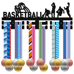 Fashion Wood Medal Hanger Holder, 2 Line Display Wall Rack, with Screws & Anchor Plug, Basketball, 150x400mm, Hole: 5mm(ODIS-WH0041-031)