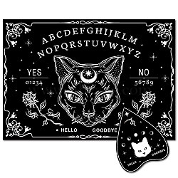 Pendulum Dowsing Divination Board Set, Rectangle Talking Board, with Planchette Accessories, Cat Shape, 11.2~30x9~21x5cm, 2pcs/set(DJEW-WH0324-078)