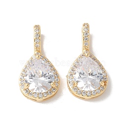 Brass Micro Pave Clear Cubic Zirconia Pendants, Teardrop Charms, Cadmium Free & Lead Free, Long-Lasting Plated, Rack Plating, Real 18K Gold Plated, 21x11x6mm, Hole: 5x2.5mm(X-KK-Q031-01G)