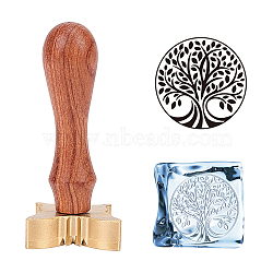 Brass Wax Seal Stamp, Pear Wood Handle, for DIY Scrapbooking, Tree Pattern, Stamp: 30x12mm, Handle: 78.3~78.5x22mm(AJEW-OC0002-15C)