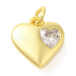 Rack Plating Brass Micro Pave Cubic Zirconia Charms, Long-Lasting Plated, Lead Free & Cadmium Free, Heart, Real 18K Gold Plated, 10x10x3mm, Hole: 3mm(KK-S396-35G)