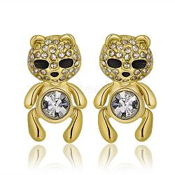 Real 18K Gold Plated Bear Tin Alloy Cubic Zirconia Stud Earrings, with Rhinestone, Clear, 19x11mm(EJEW-BB08486-G)