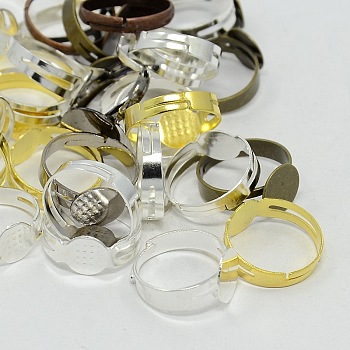Adjustable Mixed Brass & Iron Pad Ring Settings DIY Finger Ring Findings, Mixed Color, 17mm, Tray: 8~12mm