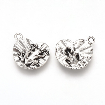 Tibetan Style Alloy Pendants, Frog on Lily Pad Charms, Amphibian Charms, Cadmium Free & Lead Free, Antique Silver, 16x18x3mm, Hole: 2mm, about 885pcs/1000g