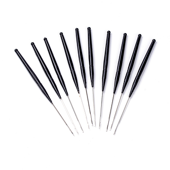 Iron Crochet Hooks Needles, with Plastic Handle, Black, 160x6mm, Pin: 0.5mm, 10pcs/bag