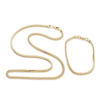 Ion Plating(IP) 304 Stainless Steel Wheat Chain Bracelets & Necklaces Jewelry Sets, Golden, 24-1/4 inch(61.5cm), 9-1/8 inch(23.2cm), Link: 5x3.5x3mm