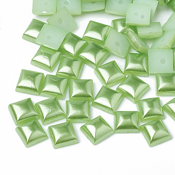 ABS Plastic Imitation Pearl Cabochons, Square, Light Green, 6x6x3.5mm, about 5000pcs/bag
