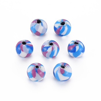 Handmade Polymer Clay Beads, for DIY Jewelry Crafts Supplies, Round, Dodger Blue, 8.5~9x8mm, Hole: 1.8mm