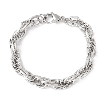 304 Stainless Steel Oval Link Rope Chains Bracelet for Men Women, Stainless Steel Color, 8-5/8 inch(22cm)