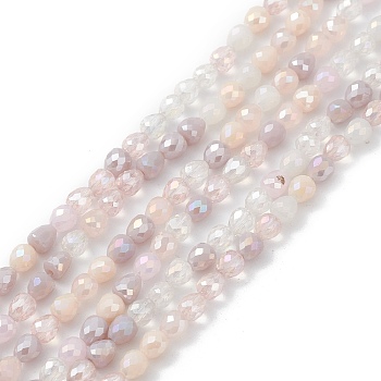 Gradient Color Electroplate Glass Bead Strands, AB Color Plated, Faceted, Teardrop, Misty Rose, 4.6x4mm, Hole: 1mm, about 99~101pcs/strand, 18.19~18.5 inch(46.2~47cm)
