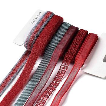 18 Yards 6 Styles Polyester Ribbon, for DIY Handmade Craft, Hair Bowknots and Gift Decoration, Red Color Palette, Red, 3/8~1/2 inch(10~12mm), about 3 yards/style