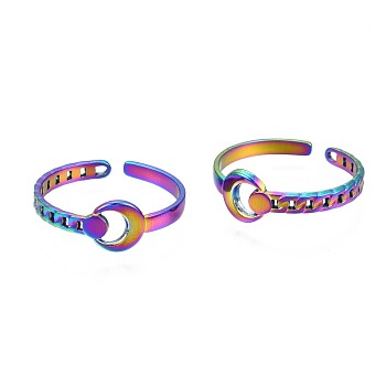 304 Stainless Steel Crescent Moon Cuff Ring, Rainbow Color Open Ring for Women, US Size 10 1/4(19.9mm)