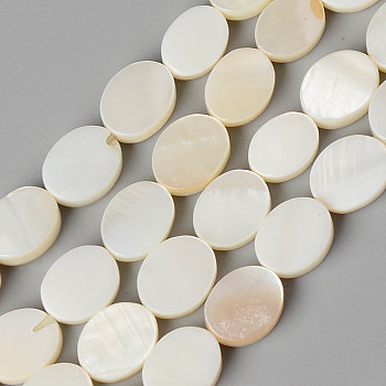 Natural Freshwater Shell Beads Strands, Oval, Beige, 8x6x2~3mm, Hole: 0.9mm, about 42pcs/strand, 13.31 inch(33.8cm)