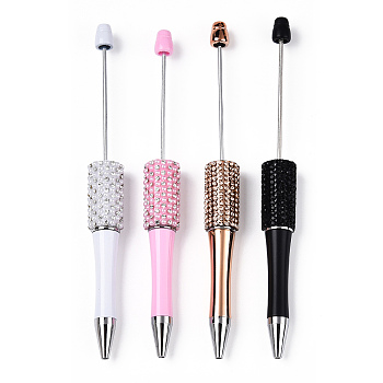 Beadable Pen, Plastic Ball-Point Pen, with Iron Rod & Rhinestone & ABS Imitation Pearl, for DIY Personalized Pen with Jewelry Beads, Mixed Color, 150x15mm