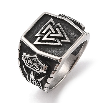 Viking 304 Stainless Steel Valknut Rings, Wide Band Rings for Mens Womens, Antique Silver, 18mm, US Size 9(18.9mm)