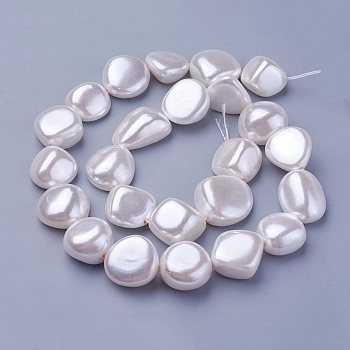 Shell Pearl Beads Strands, Nuggets, Snow, 15~21x15~18x7.5~15mm, Hole: 1mm, about 19pcs/strand, 16.14 inch~16.53 inch(41~42cm)