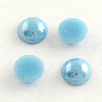 Pearlized Plated Opaque Glass Cabochons, Half Round/Dome, Light Sky Blue, 5.5x3mm