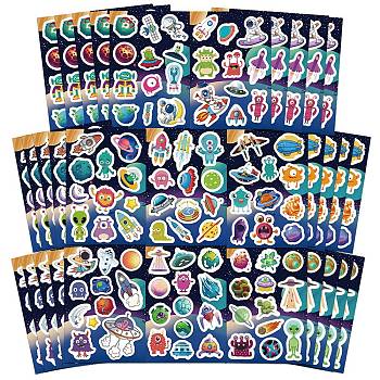 50Pcs PVC Waterproof Self Adhesive Space Stickers Labels, for Suitcase, Skateboard, Refrigerator, Helmet, Mobile Phone Shell, Spaceship, 26~70x15~58x0.3mm