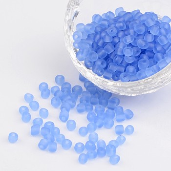 6/0 Frosted Round Glass Seed Beads, Cornflower Blue, Size: about 4mm in diameter, hole:1.5mm, about 495pcs/50g