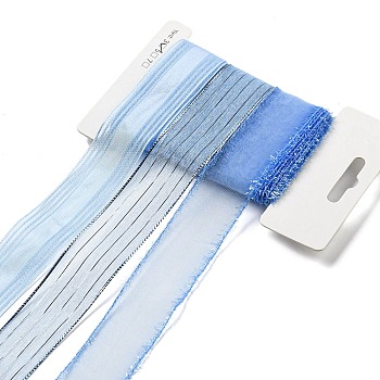 Polyester & Polycotton Ribbons Sets, for Bowknot Making, Gift Wrapping, Royal Blue, 1 inch(25mm), 3 styles, about 3 Yards/Style, 9 Yards/Set