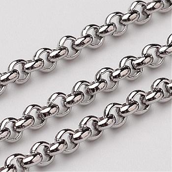 304 Stainless Steel Rolo Chains, Belcher Chain, Unwelded, Stainless Steel Color, 2.5x1mm